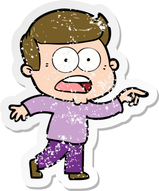 Bir insan tarafından çizilen şok olmuş bir adamın karikatür çıkartması.