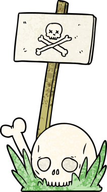 bir insan tarafından çizilmiş kafatası kemikleri ve uyarı işareti