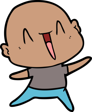 Bir insan tarafından çizilmiş mutlu, kel adam.