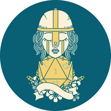 Retro Dövme Tarzı Ağlayan İnsan Dövüşçüsü Bir insan tarafından çizilmiş doğal bir D20 ruloyla