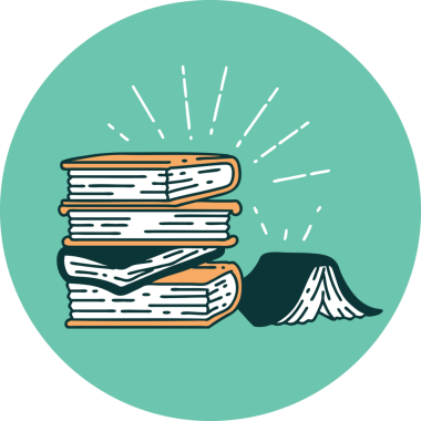 Bir insan tarafından çizilmiş dövme stili kitap yığınının simgesi