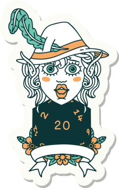 Bir insan tarafından çizilmiş 20 zarlı elf şairinin çıkartması.