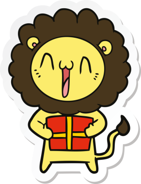 Bir insan tarafından çizilmiş mutlu bir aslanın çıkartması.