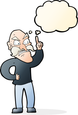 Çizgi film yaşlı adam bir insan tarafından çizilmiş düşünce balonuyla kurallar koyuyor.