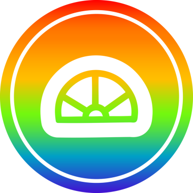 Bir insan tarafından çizilmiş gökkuşağı gradyanı olan açıölçer matematik ekipmanı dairesel simgesi
