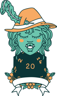 Retro Dövme Biçimi Bir insan tarafından çizilmiş 20 zarlı yarım ork ozanı