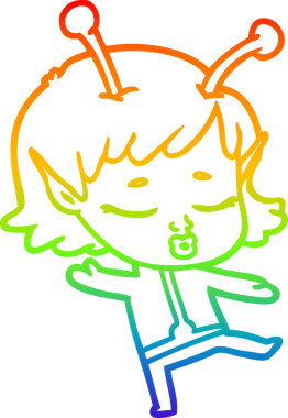 Gökkuşağı gradyan çizgisi bir insan tarafından çizilmiş uzaylı bir kızın çizimi