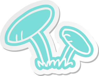 Bir insan tarafından çizilmiş mantarların karikatür etiketi.