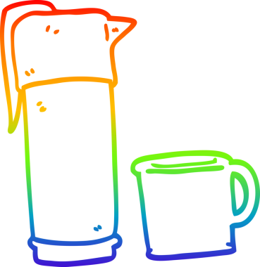 gökkuşağı gradyan çizgi çizimi bir insan tarafından çizilmiş kahve termosu