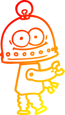 Bir insan tarafından çizilmiş ampullü mutlu bir robot çizimi.