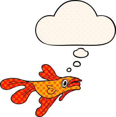 Bir insan tarafından çizilmiş, düşünce baloncuklu çizgi film dövüşü balığı.