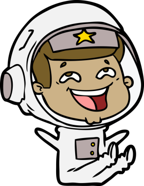 Bir insan tarafından çizilmiş gülen astronot çizgi filmi.