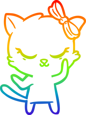 Gökkuşağı gradyan çizimi. Bir insan tarafından çizilmiş şirin bir çizgi film kedisi.