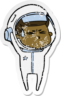 Bir insan tarafından çizilmiş stresli astronot karikatürü.