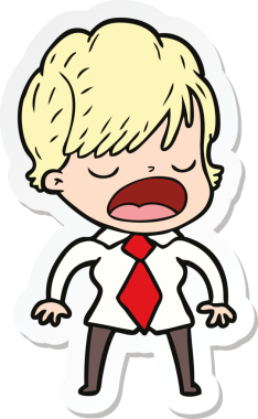 Bir insan tarafından çizilmiş bir karikatür kadının çıkartması.