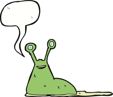 Bir insan tarafından çizilmiş konuşma baloncuklu çizgi film sümüklüböceği.