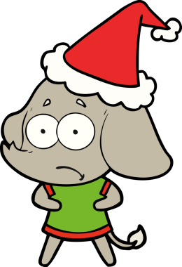 Bir insan tarafından çizilmiş Noel Baba şapkası giyen belirsiz bir filin el çizimi.