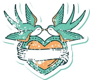 Kederli sembolik dövme stili kırlangıçlar ve bir insan tarafından çizilmiş sancaklı kalp.