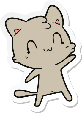 Bir insan tarafından çizilmiş mutlu bir kedinin çıkartması.