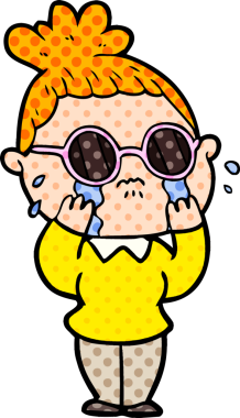 Bir insan tarafından çizilmiş gözlüklü, ağlayan bir kadın.