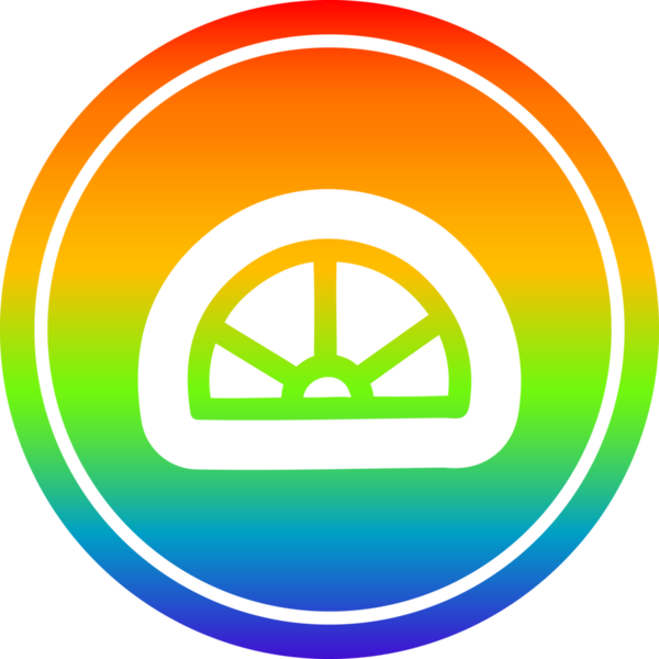 Bir insan tarafından çizilmiş gökkuşağı gradyanı olan açıölçer matematik ekipmanı dairesel simgesi