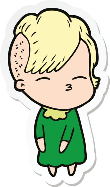 Bir insan tarafından çizilmiş, şaşı bir kızın çıkartması.