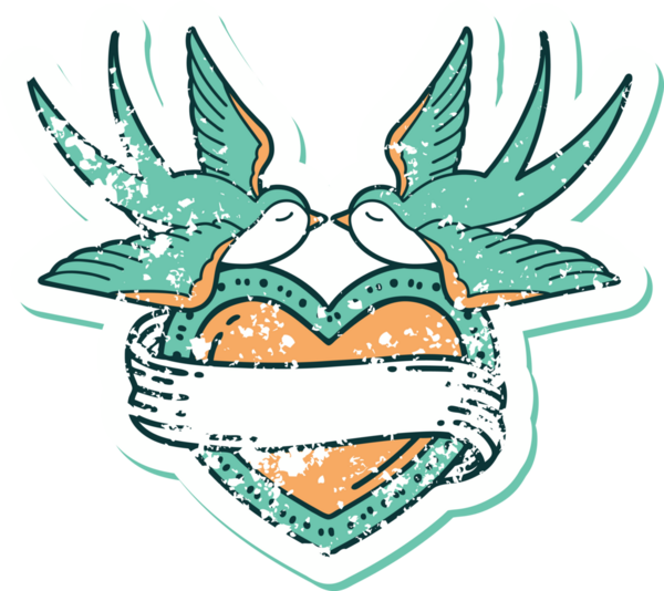 Kederli sembolik dövme stili kırlangıçlar ve bir insan tarafından çizilmiş sancaklı kalp.