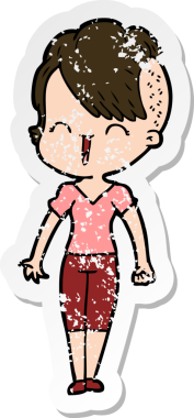 Bir insan tarafından çizilmiş mutlu bir hippi kızın sıkıntılı çıkartması.