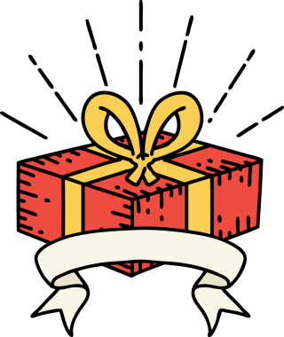 Bir insan tarafından çizilmiş dövme stili Noel hediyeli parşömen.