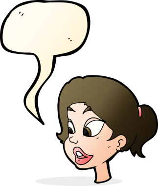 Bir insan tarafından çizilmiş konuşma balonu olan karikatür dostu bir kadın.