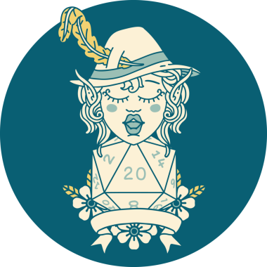 Retro Dövme Tarzı Elf Ozanı Bir insan tarafından çizilmiş doğal yirmi zar atışıyla