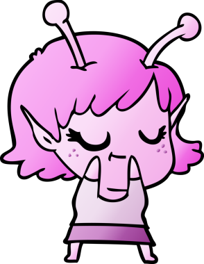 Bir insan tarafından çizilmiş gülümseyen uzaylı kız çizgi filmi.