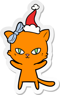 Bir insan tarafından çizilmiş Noel Baba şapkası takan bir kedinin çizilmiş şirin el yazısı.