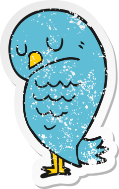 Bir insan tarafından çizilmiş karikatür kuşunun sıkıntılı çıkartması