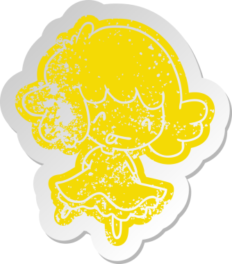 Bir insan tarafından çizilmiş sevimli bir kawai kızının sıkıntılı eski çizgi film çıkartması.