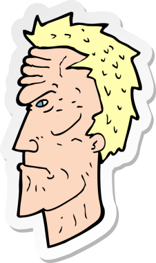 Bir insan tarafından çizilmiş kızgın bir karikatür çıkartması.