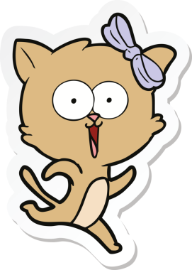 Bir insan tarafından çizilmiş çizgi film kedisinin çıkartması.