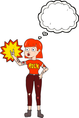 Bir insan tarafından çizilmiş serbest çizim baloncuklu rock kızı.