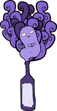 Şişede bir insan tarafından çizilmiş çizgi film hayaleti.