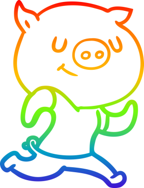 Gökkuşağı gradyan çizimi mutlu çizgi film çizimi bir insan tarafından çizilen domuz