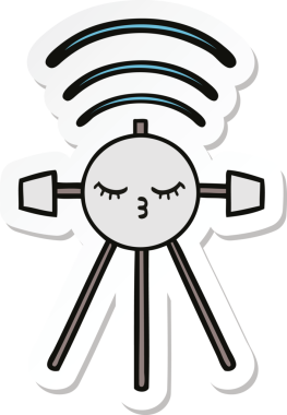 Bir insan tarafından çizilmiş şirin bir çizgi film uydusunun çıkartması.