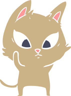 Bir insan tarafından çizilmiş düz renkli çizgi film kedisi.