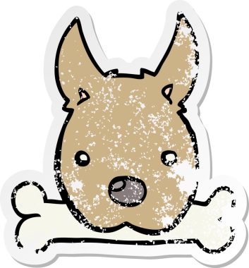 Bir insan tarafından çizilmiş kemikli çizgi film köpeğinin sıkıntılı çıkartması.