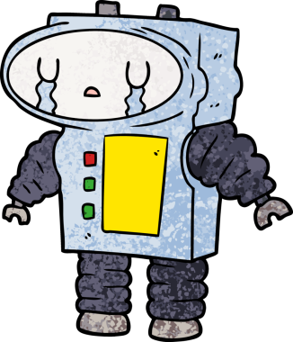 Bir insan tarafından çizilmiş ağlayan robot çizgi film.