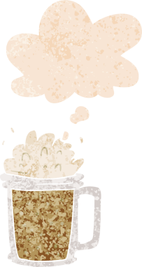 Düşünce baloncuklu çizgi film birası grunge sıkıntı retro stili bir insan tarafından çizilmiş