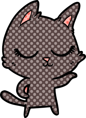 Bir insan tarafından çizilmiş sakin çizgi film kedisi.