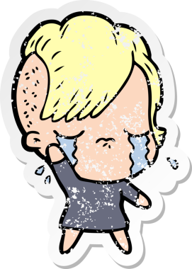 Bir insan tarafından çizilmiş, ağlayan bir kızın sıkıntılı çıkartması.