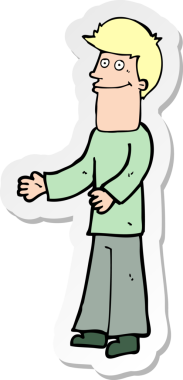 Bir insan tarafından çizilmiş omuz silken bir karikatür adamın çıkartması.