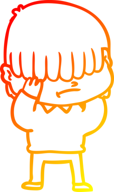 Bir insan tarafından çizilmiş dağınık saçlı bir çizgi film çocuğunun sıcak çizgi çizimi.