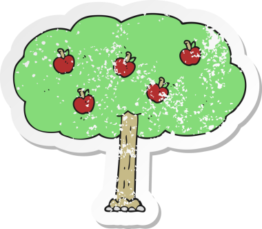 Bir insan tarafından çizilmiş elma ağacının gerilmiş yapıştırması.